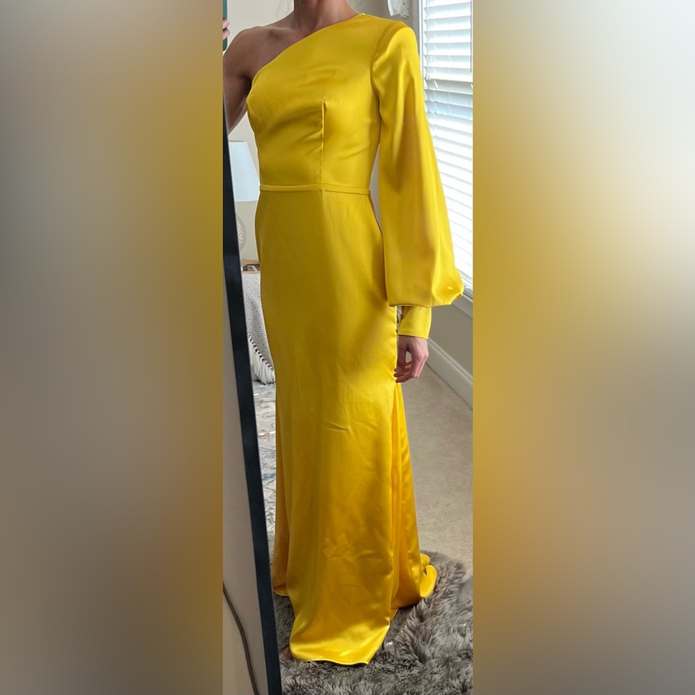 Ieena for Mac Duggal Yellow Bishop Sleeve Gown